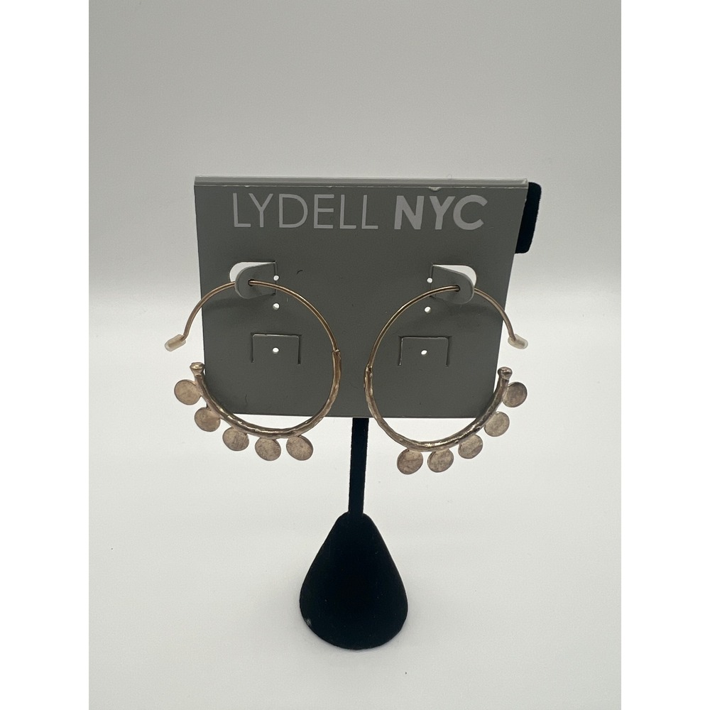Lydell NYC Gold Tone Hammered Disc Charm Hoop Earrings Boho Coin Dangle